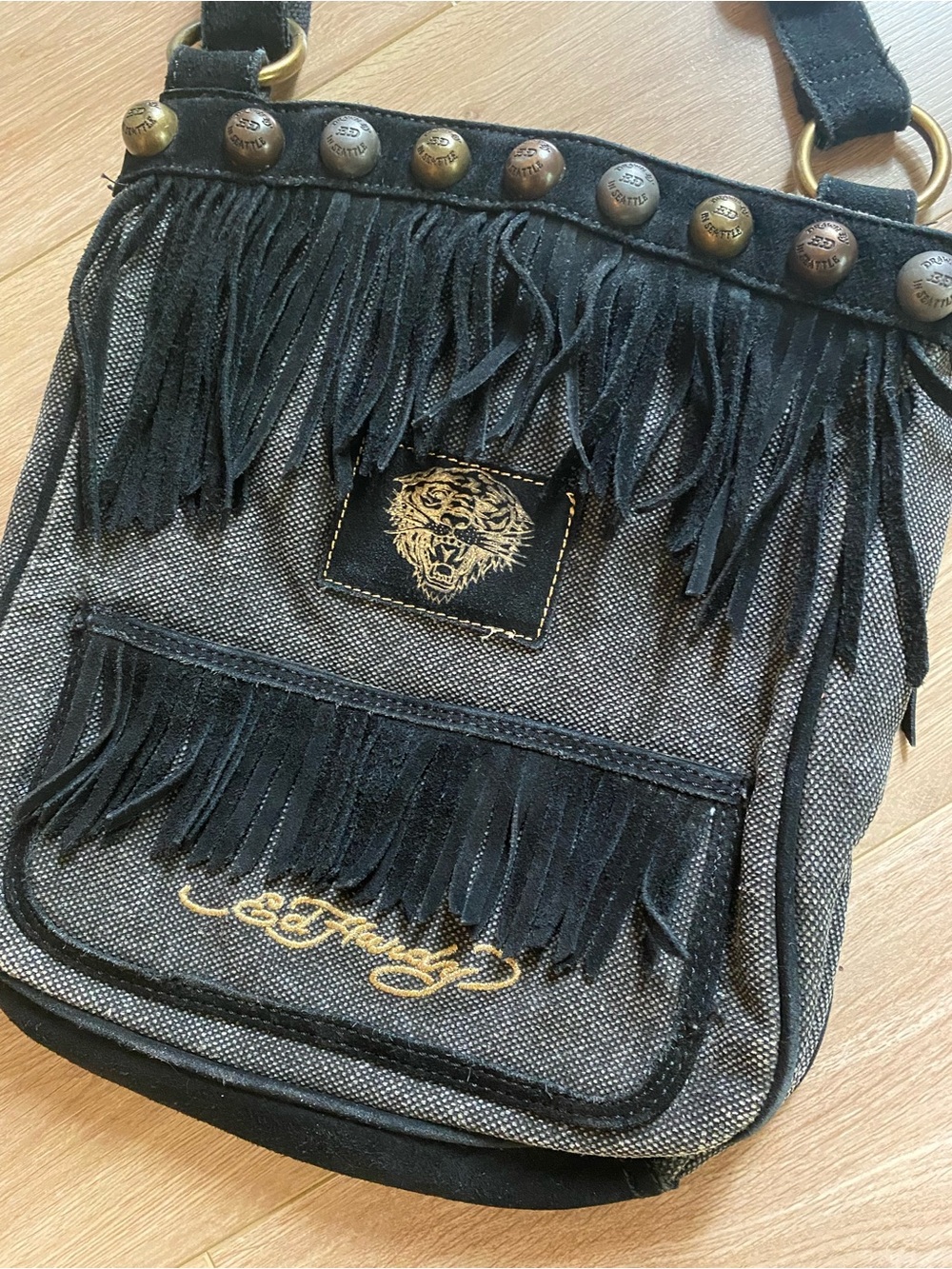 ED HARDY Vintage Y2K denim suede crossbody bag